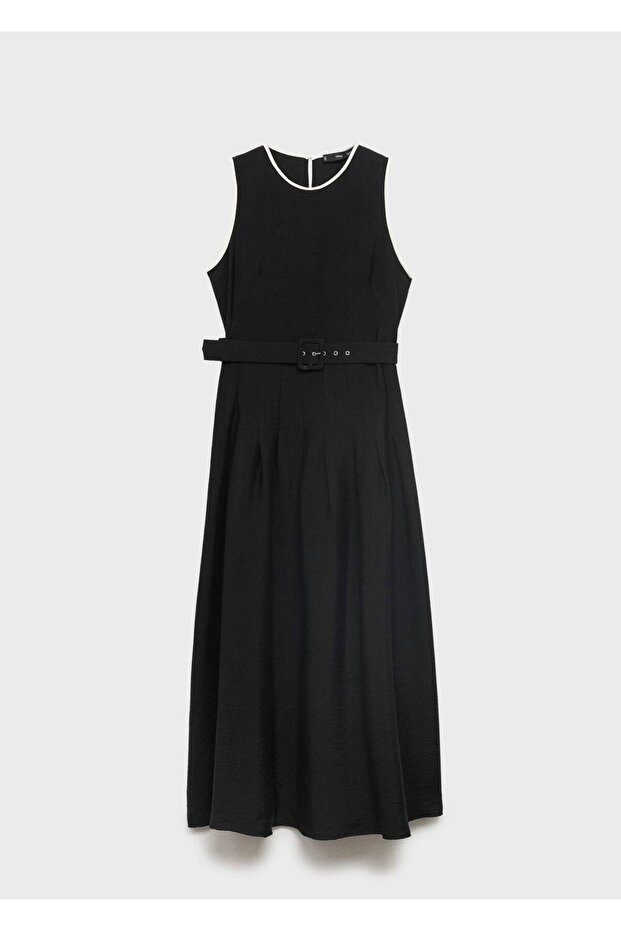 Kemerli Flared Midi Elbise - 3