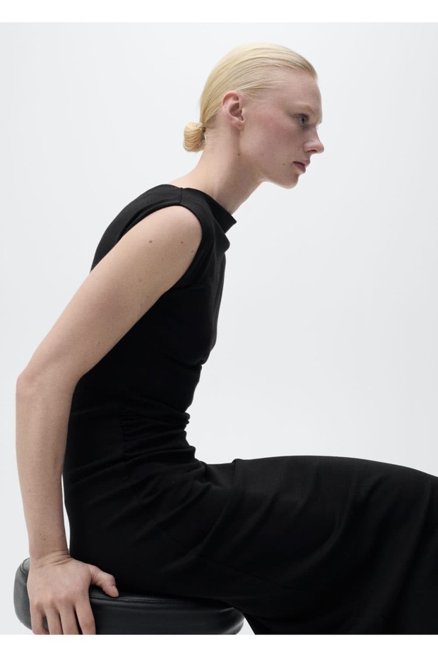 Drape midi elbise - 1