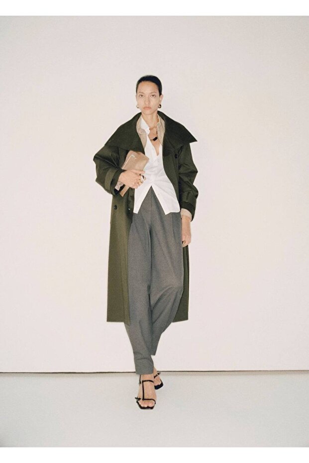 Çift düğmeli uzun trençkot - 5