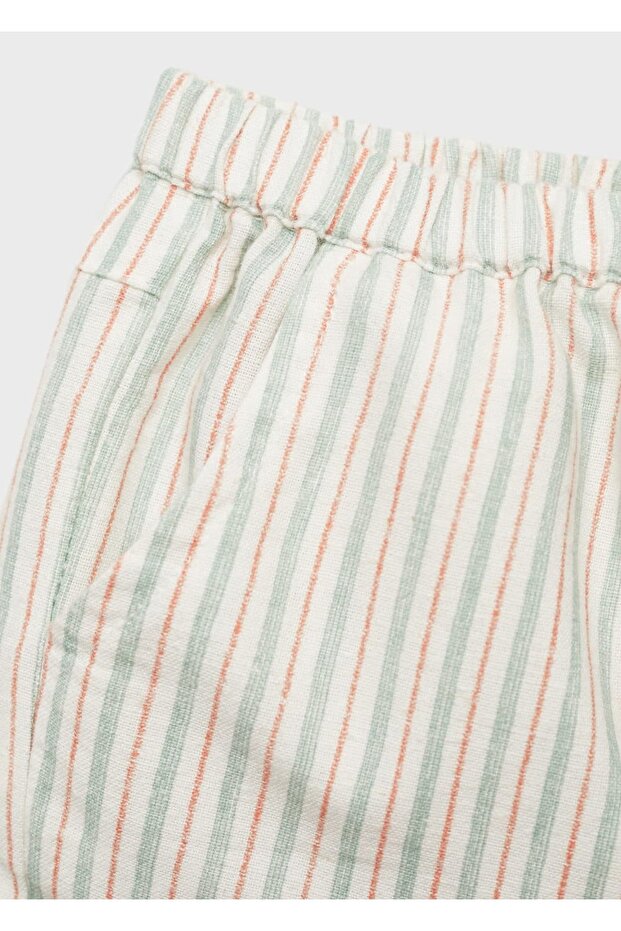 Çizgili keten şort - 5