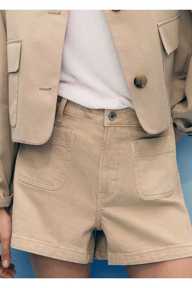 Yüksek Bel Cepli Denim Şort - 7
