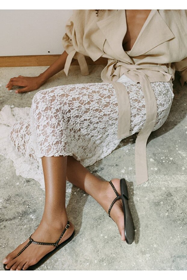 Mini zımbalı deri sandalet - 2