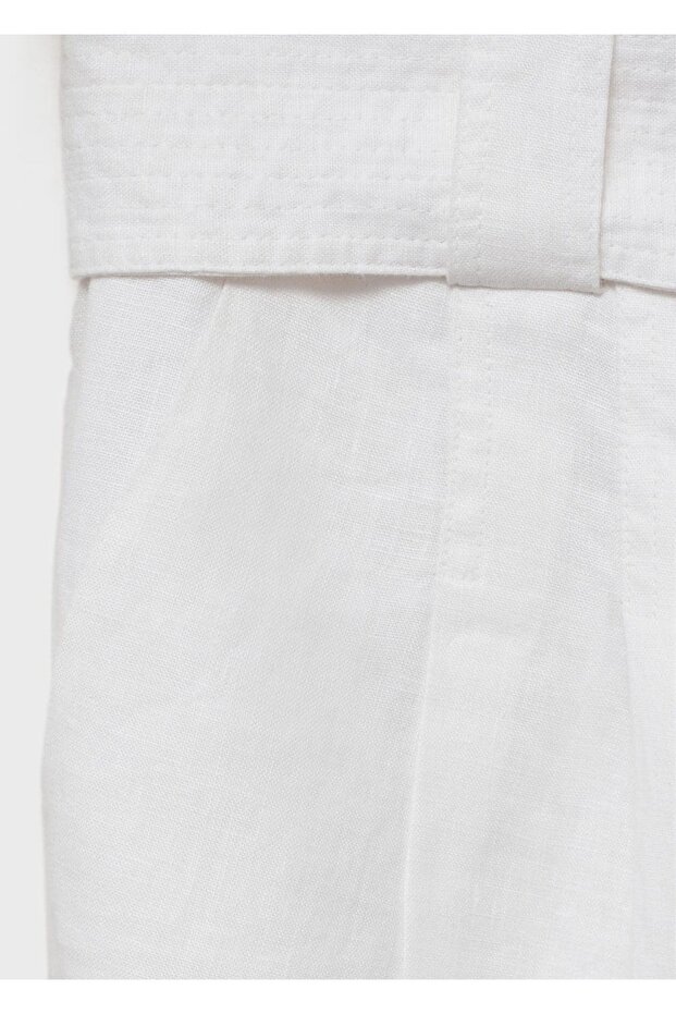 Keten karışımlı kemerli bermuda şort - 8