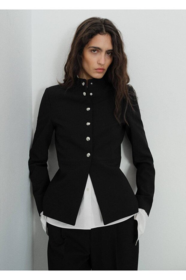 Mücevher düğmeli şerit yakalı ceket - 1