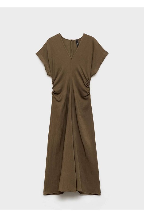 Drape detaylara sahip lyocell karışımlı elbise - 3
