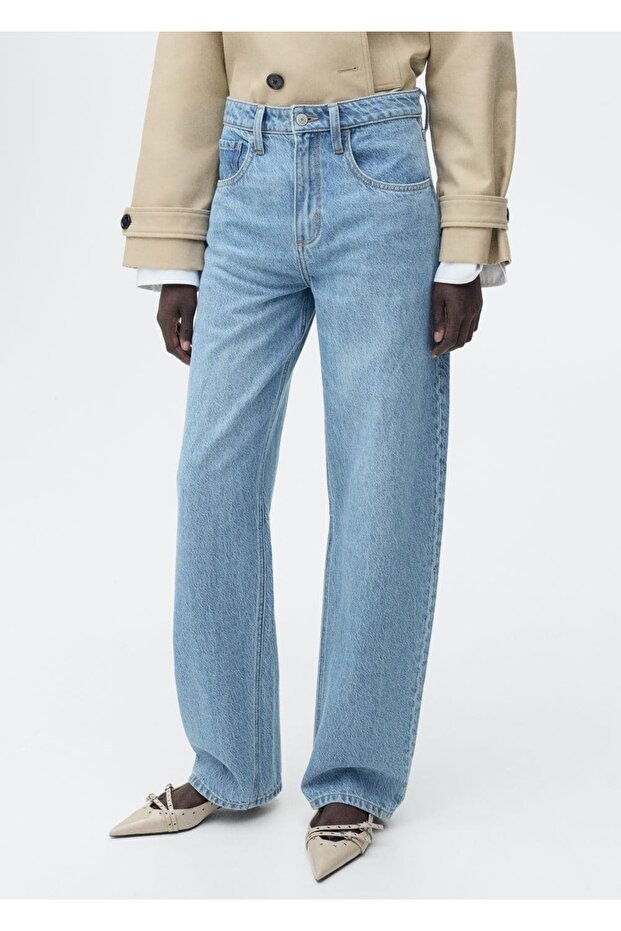 Yüksek belli balon jean pantolon - 1