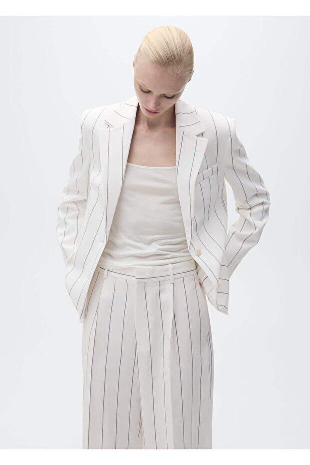 Çizgili kumaş pantolon - 7