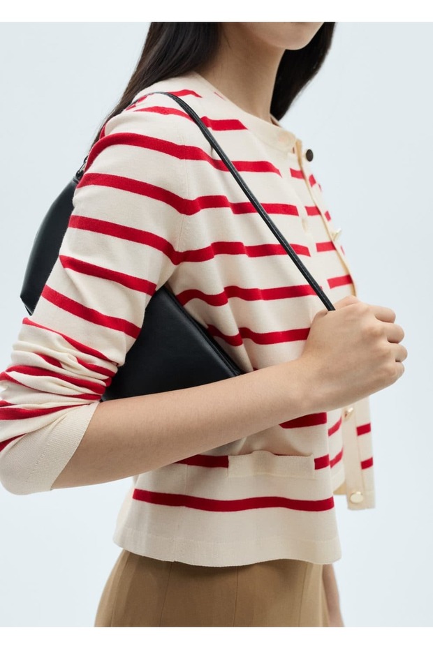 Çizgili triko crop bluz - 1