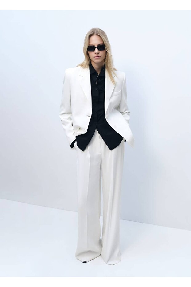 Düz kesim düğmeli blazer ceket - 2