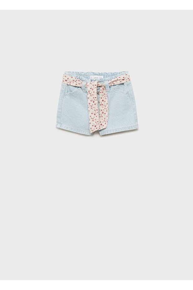 Kemerli denim şort - 2