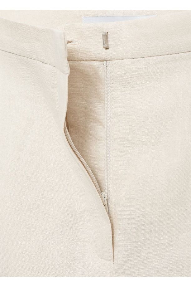 Düz Paça Keten Pantolon, Pileli - 5