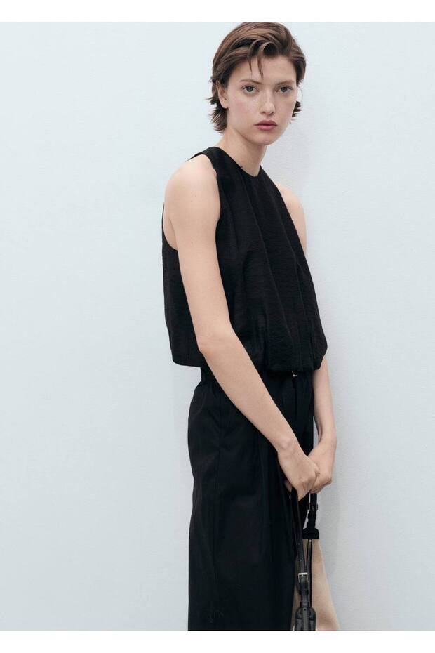 Lyocell karışımı alt kısmı kabarık bluz - 1