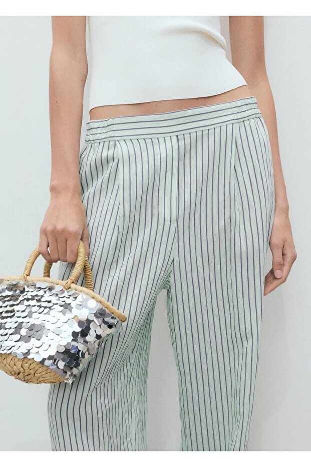 Çizgili dökümlü pantolon - 8