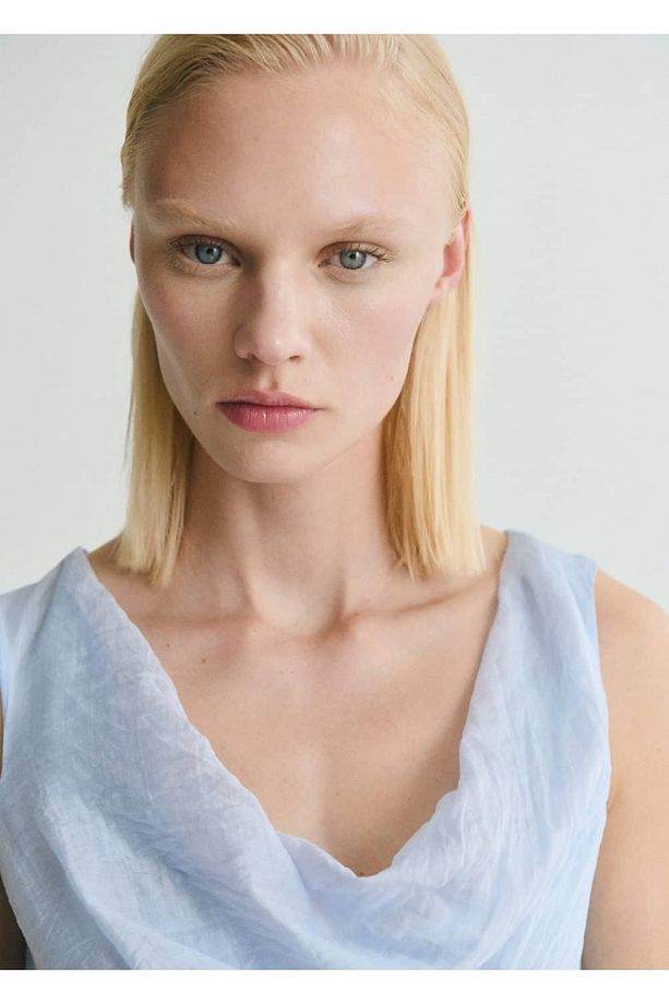 Drape yaka midi elbise - 8