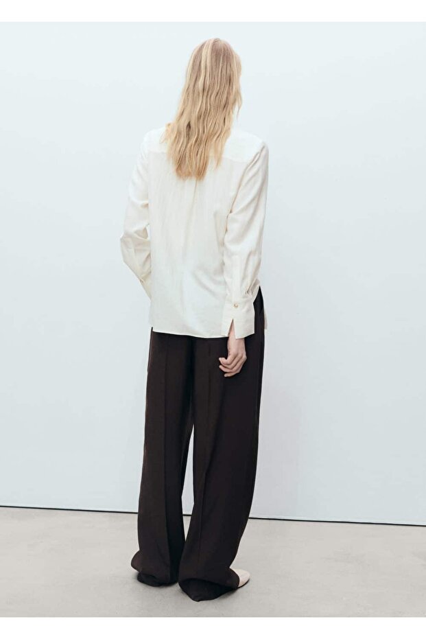 Kontrast panelli akışkan gömlek - 4