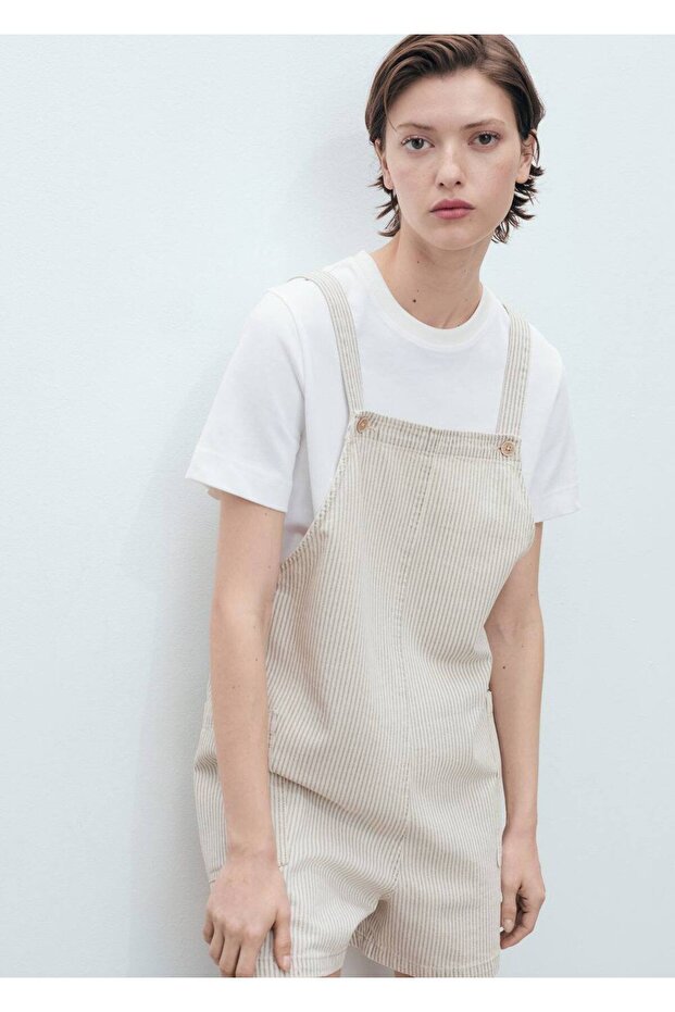 Çizgili denim tulum - 1