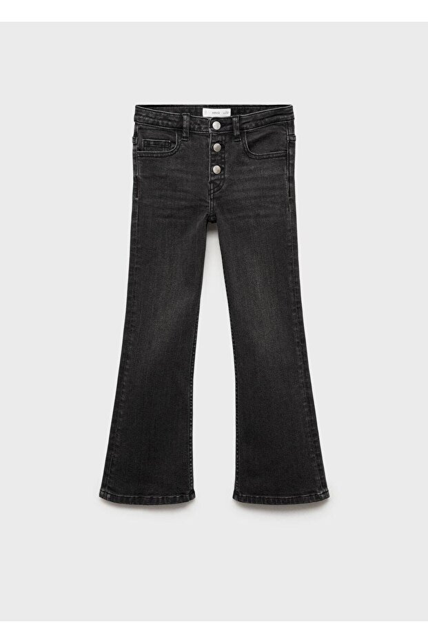 Düğmeli flared jean pantolon - 3