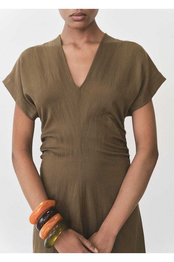 Drape detaylara sahip lyocell karışımlı elbise - 6