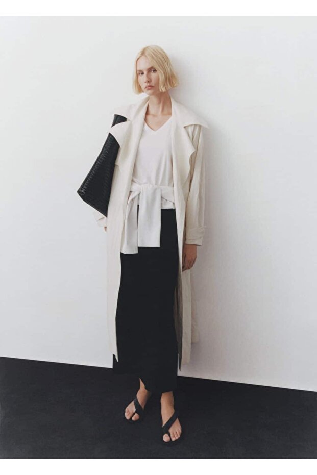 V yakalı pamuklu tişört - 2