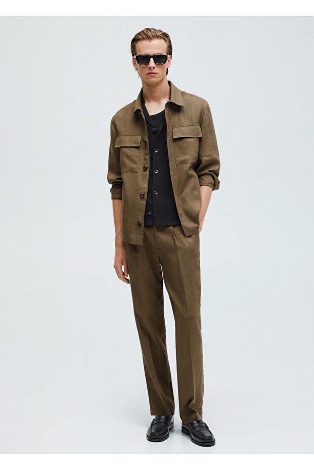 100% Leinenhose mit Bündchen - 8