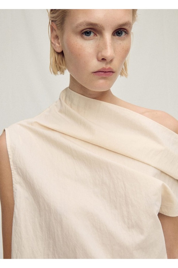 Asimetrik yakalı pamuklu bluz - 1