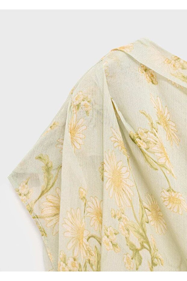 Yarı Saydam Drape Çiçekli Elbise - 6