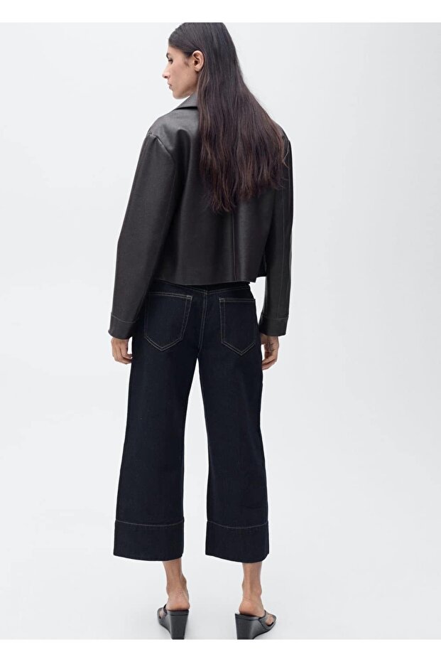Wideleg Crop Dikişli Jean - 4