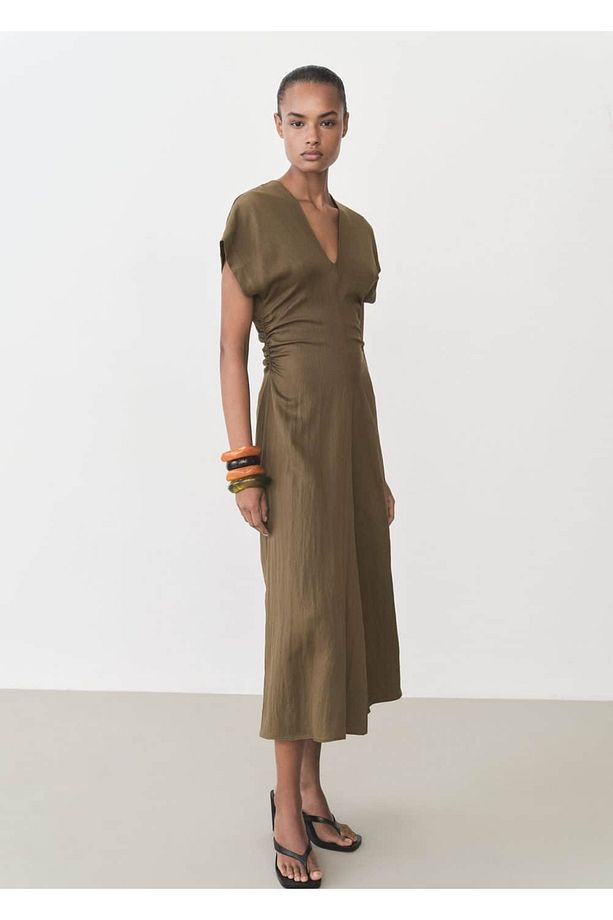 Drape detaylara sahip lyocell karışımlı elbise - 2