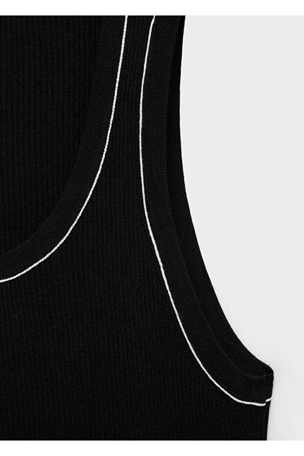 Kontrast süslemeli ribana bluz - 5