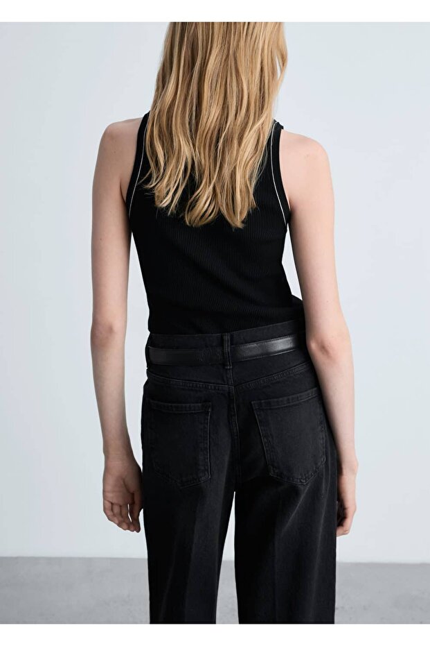 Kontrast süslemeli ribana bluz - 4