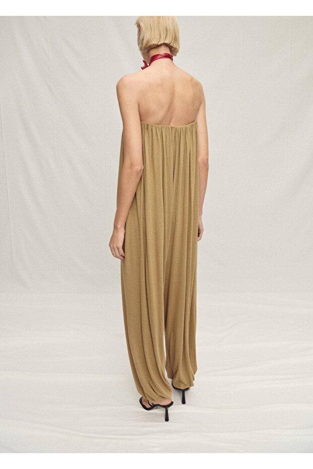 Kabarık paçalı straplez tulum - 4