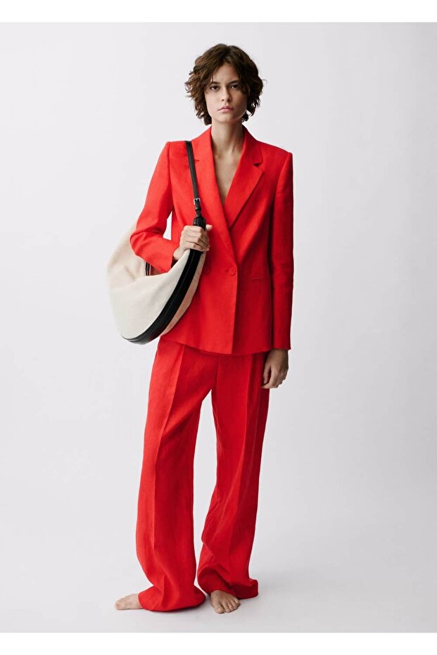 Double Button Linen Blazer Jacket - 2