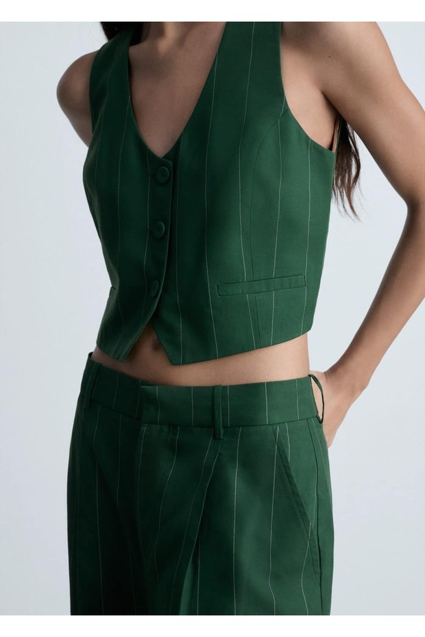 İnce çizgili kumaş pantolon - 7