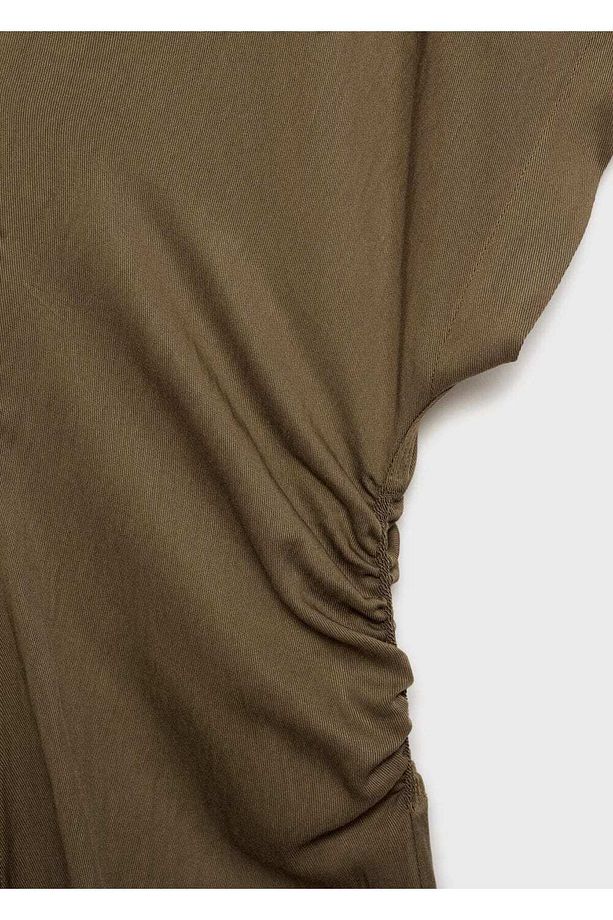 Drape detaylara sahip lyocell karışımlı elbise - 7