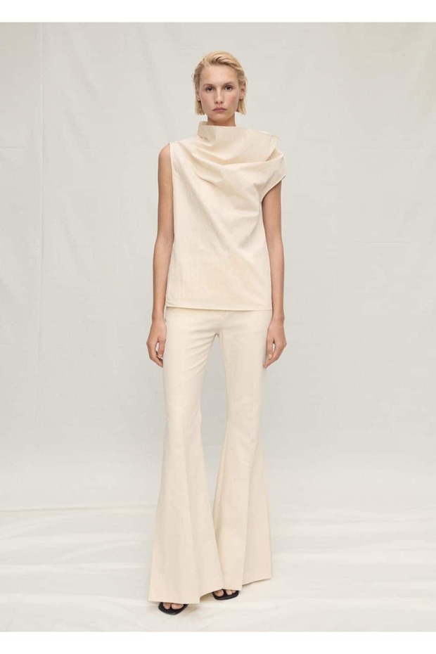 Asimetrik yakalı pamuklu bluz - 2