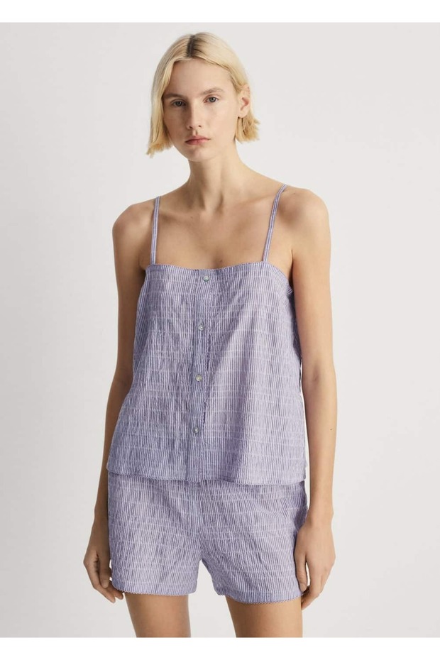 Seersucker Woven Striped Cotton Two-Piece Pajamas