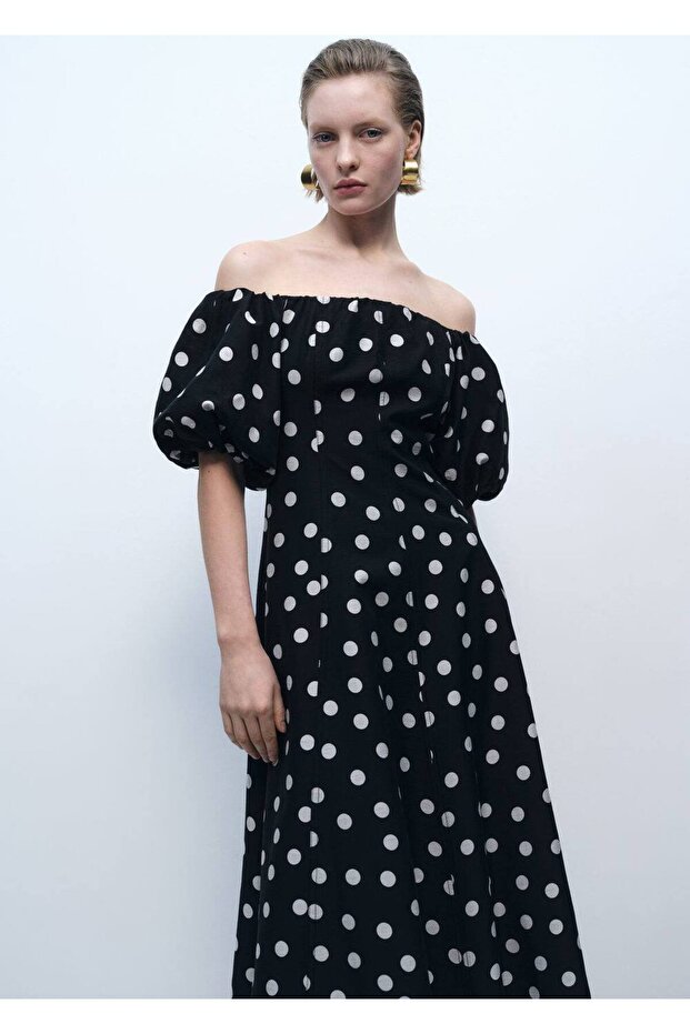 Straplez Puantiyeli Elbise - 1