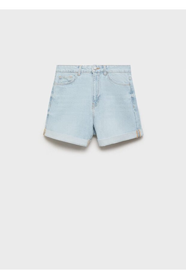 Yüksek Bel Mom-fit Denim Şort - 3