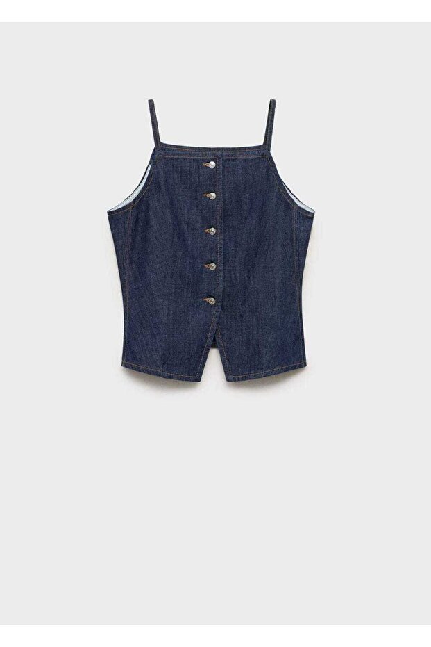 Düğmeli denim bluz - 3