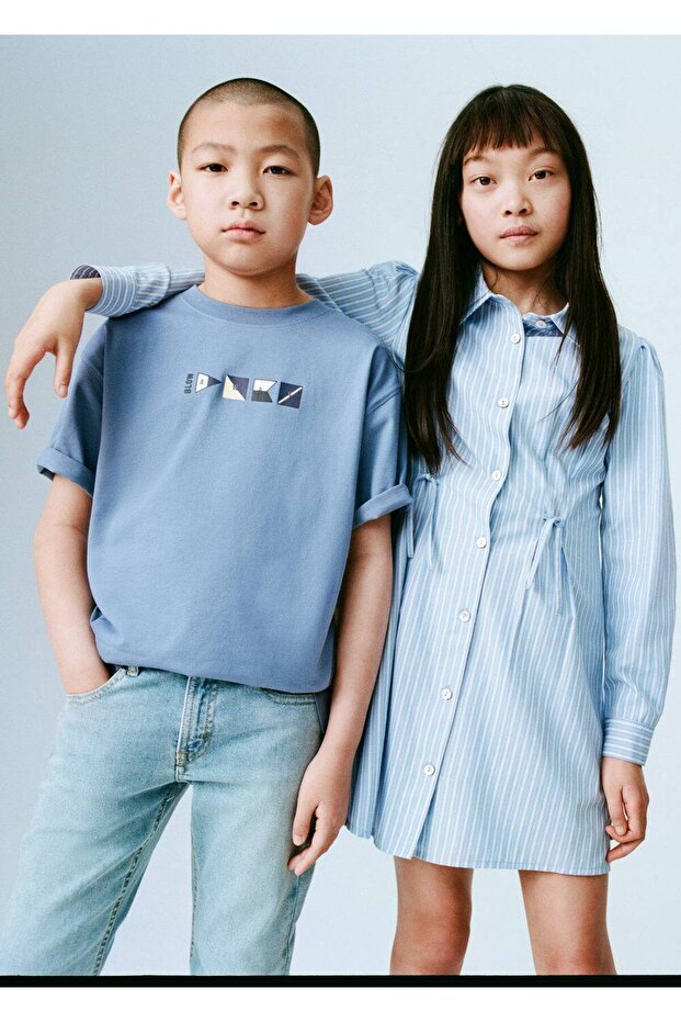 Çizgili gömlek elbise - 5