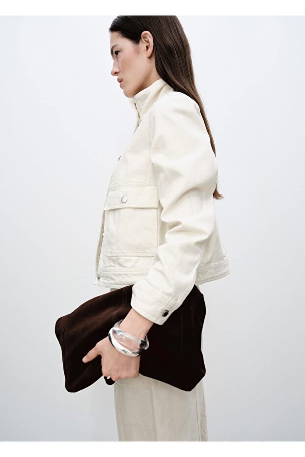 Yüksek Yaka Cepli Pamuklu Ceket - 6