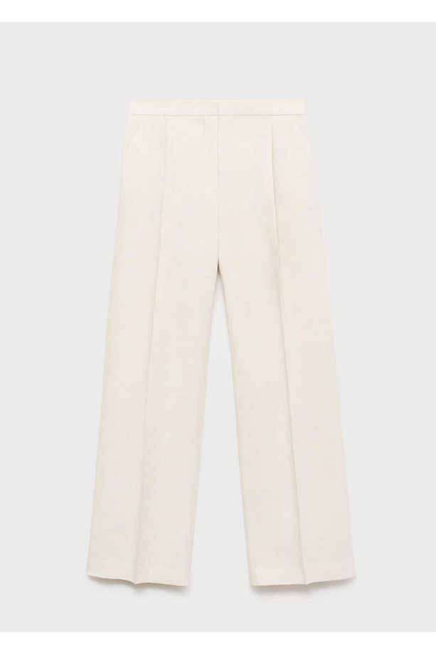 Düz Paça Keten Pantolon, Pileli - 3