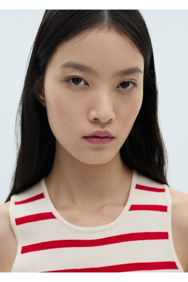 Çizgili triko crop bluz - 6