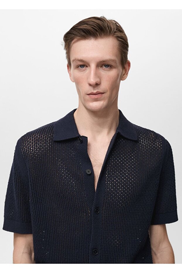 Ajur örgü pamuklu gömlek - 6