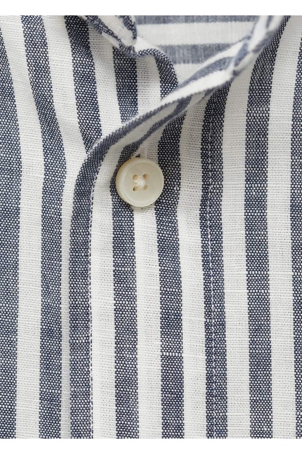 Rahip yaka çizgili keten gömlek - 6