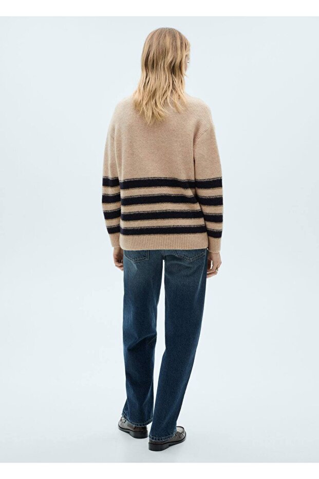 Çizgili Perkins Yaka Kazak - 4