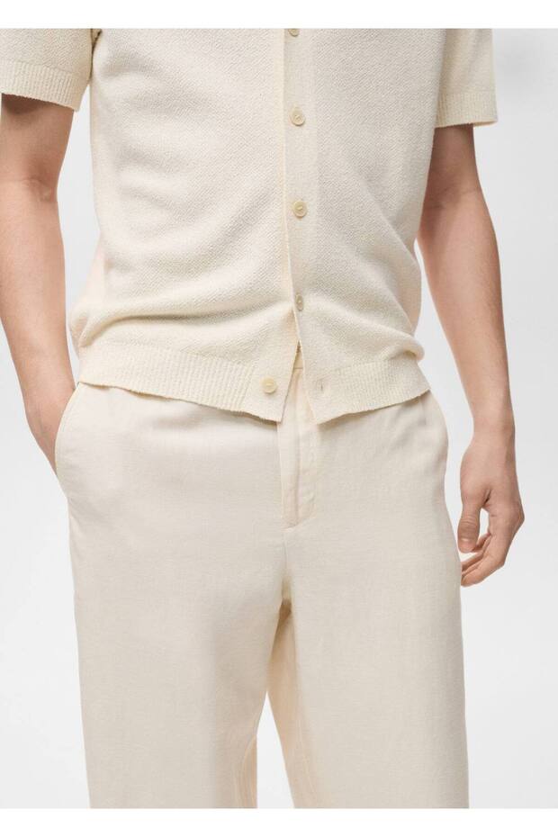 Keten Karışımı Elastik Belli Pantolon - 5
