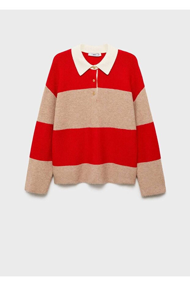 Çizgili polo yaka kazak - 3