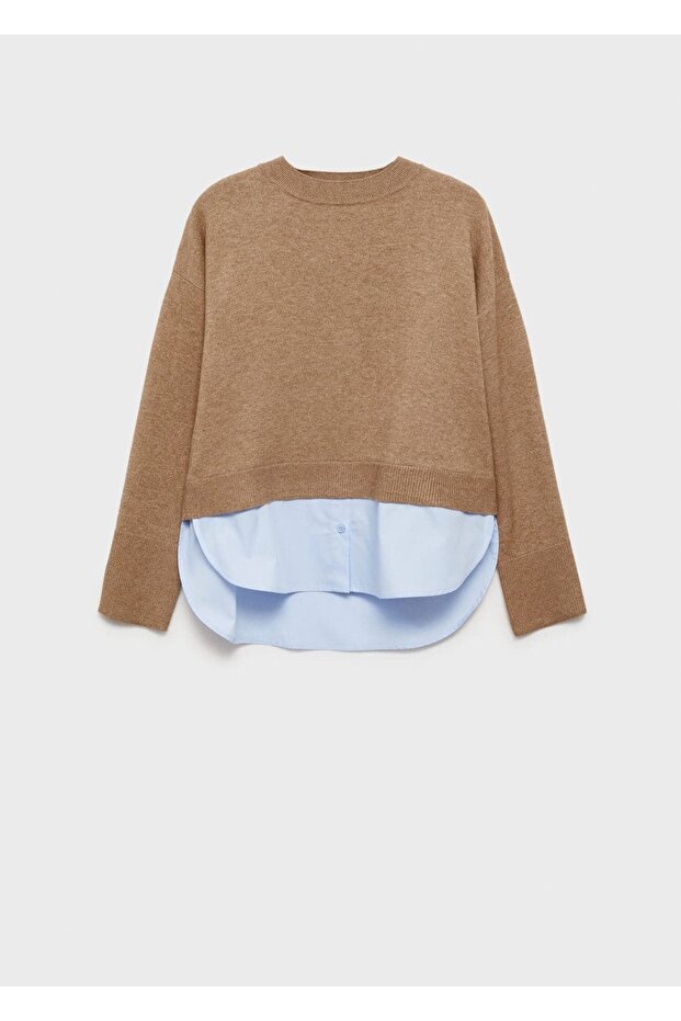 Kombine örgü desenli kazak - 3