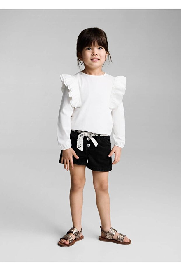 Kemerli denim şort - 2